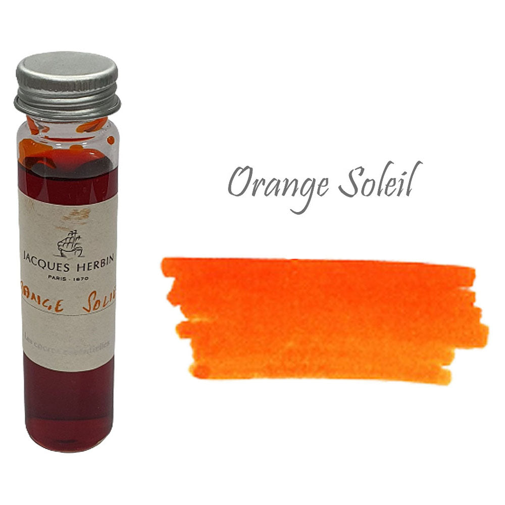 Jacques Herbin Essentielles Ink Bottle (Orange Soleil - 15 ML) 12157JT is a non-toxic and pH neutral water based natural dye. The ink is filled in 15 ml bottle from the ink tank bar