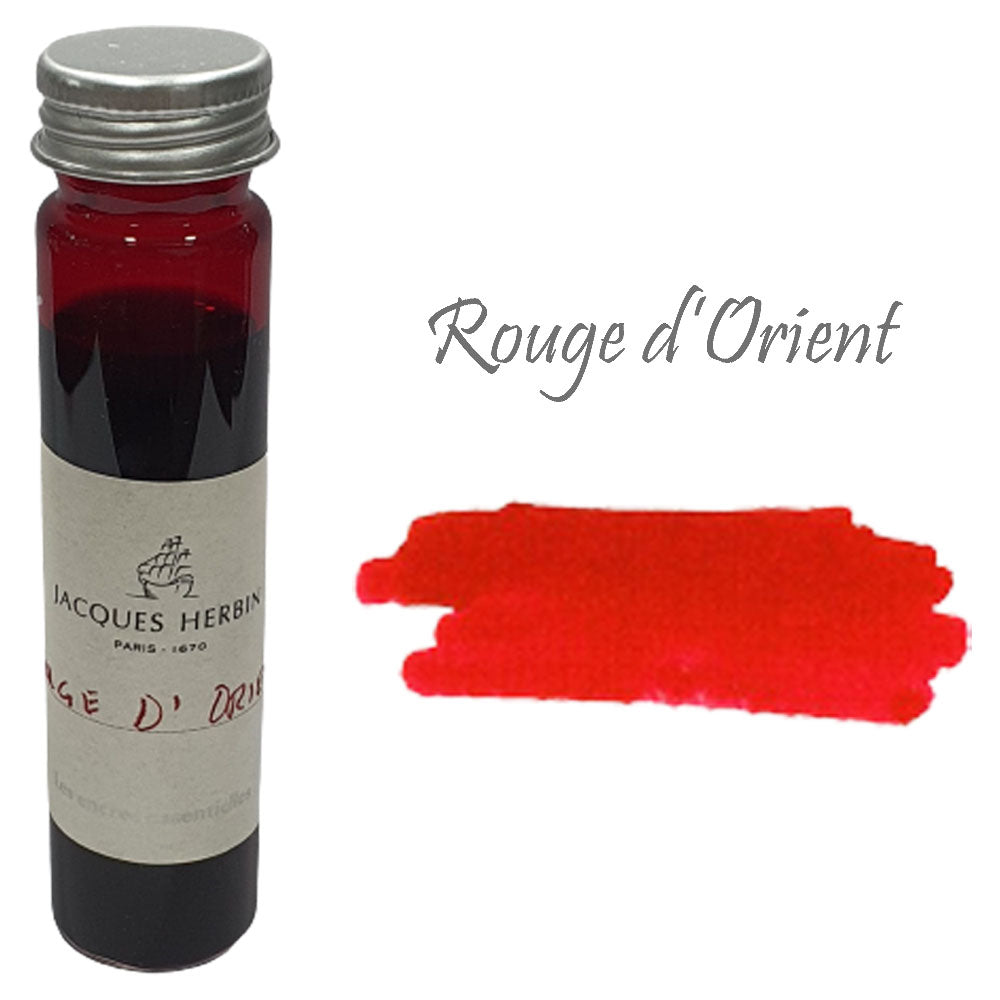 Jacques Herbin Essentielles Ink Bottle (Rouge d'Orient - 15 ML) 12169JT is a non-toxic and pH neutral water based natural dye. The ink is filled in 15 ml bottle from the ink tank bar