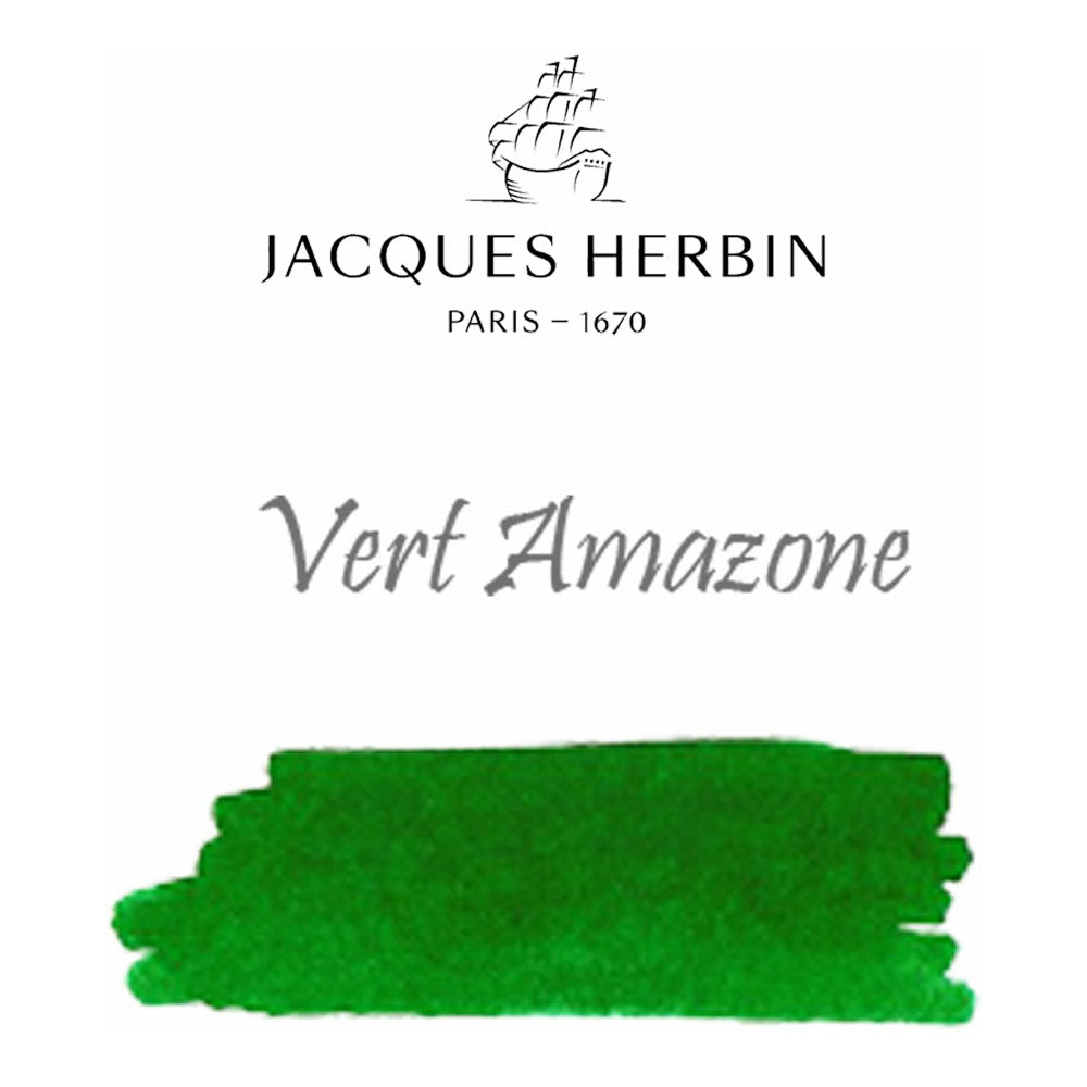 Jacques Herbin Essentielles Ink Bottle (Vert Amazone - 100 ML) 17137JT is a non-toxic and pH neutral water based natural dye. The ink is filled in 100 ml bottle from the ink tank bar