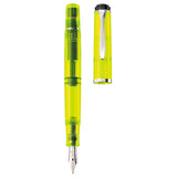 Pelikan Classic M205 Duo Neon Yellow Fountain Pen Set with Double broad nib translucent neon yellow body and neon yellow 30 ml ink bottle. Pen can be used for writing as well as highlighting