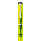 Pelikan Classic M205 Duo Neon Yellow Fountain Pen Set with Double broad nib translucent neon yellow body and neon yellow 30 ml ink bottle. Pen can be used for writing as well as highlighting