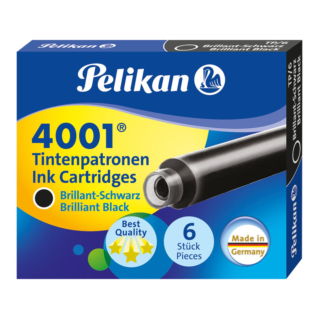 Pelikan TP/6 Short Ink Cartridge (Brilliant Black - Pack of 6) 301218 Genuine original German Cartridge