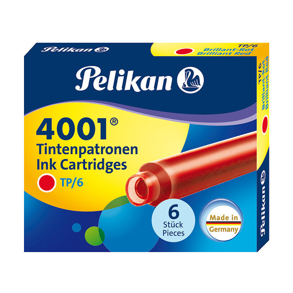 Pelikan TP/6 Short Ink Cartridge (Brilliant Red - Pack of 6) 301192 Genuine original German Cartridge