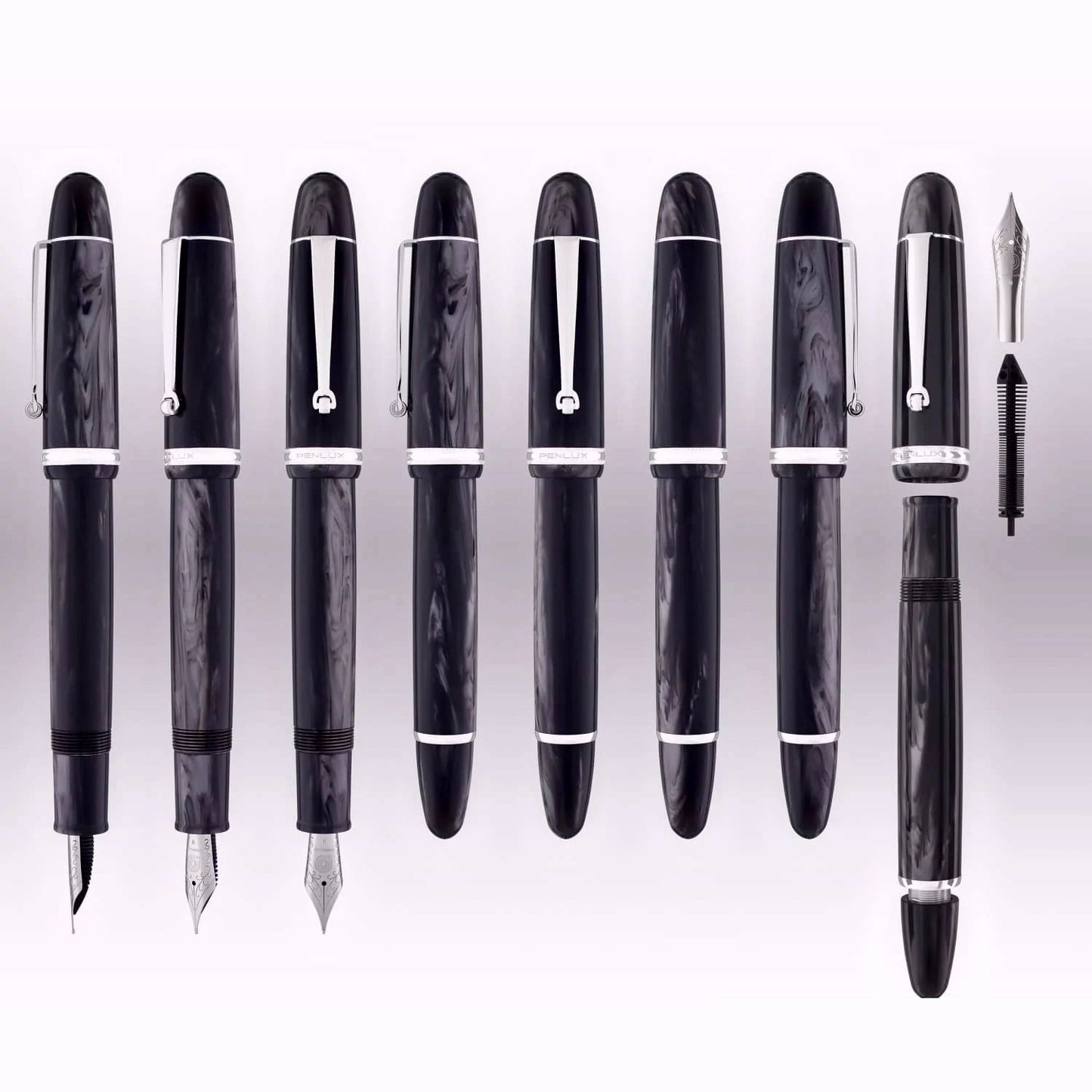 Penlux Masterpiece Grande Wave Black CT Fountain Pen