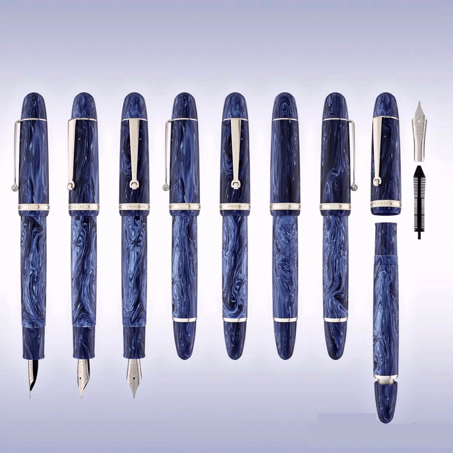 Penlux Masterpiece Grande Wave Blue CT Fountain Pen
