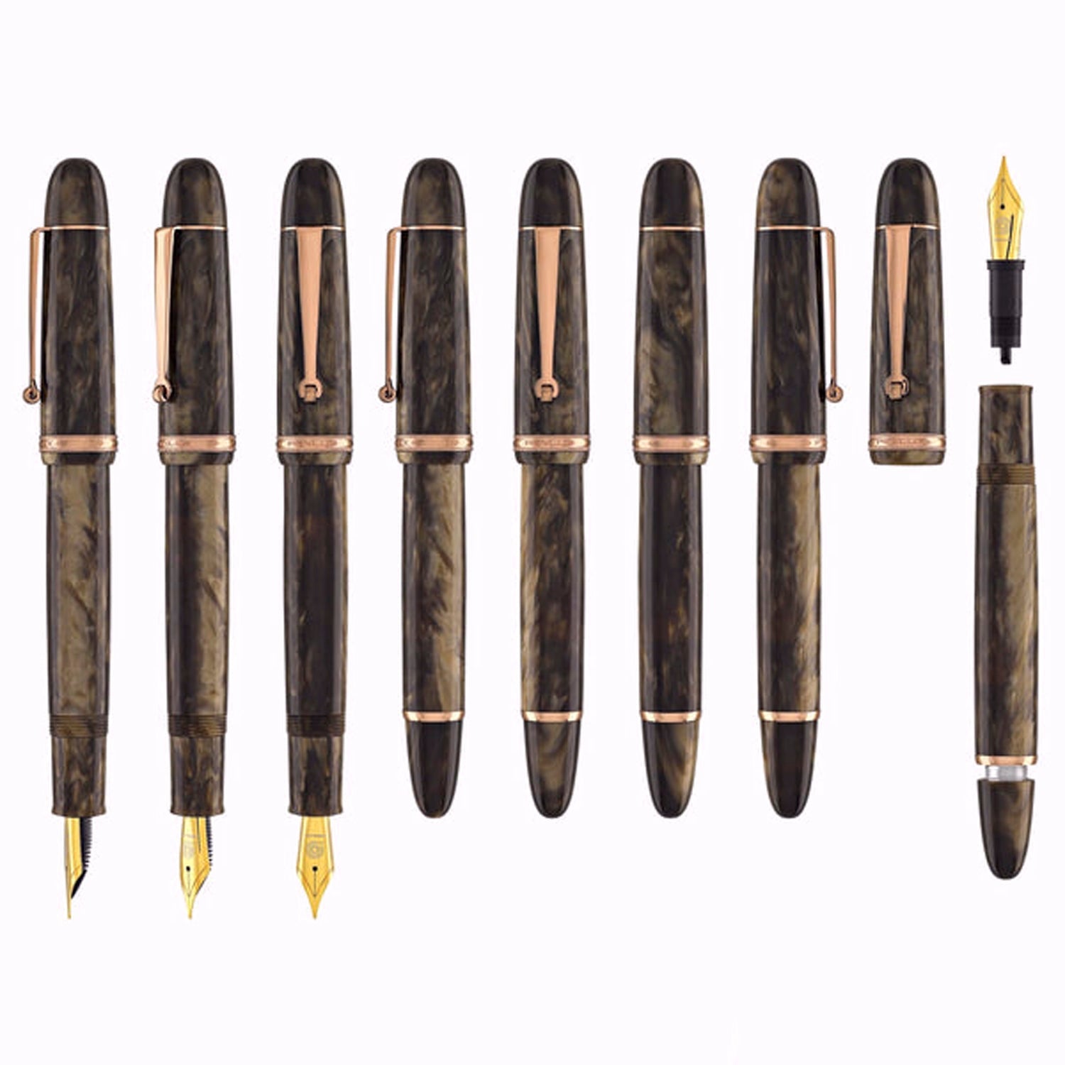 Penlux Masterpiece Grande Wave Brown GT Fountain Pen