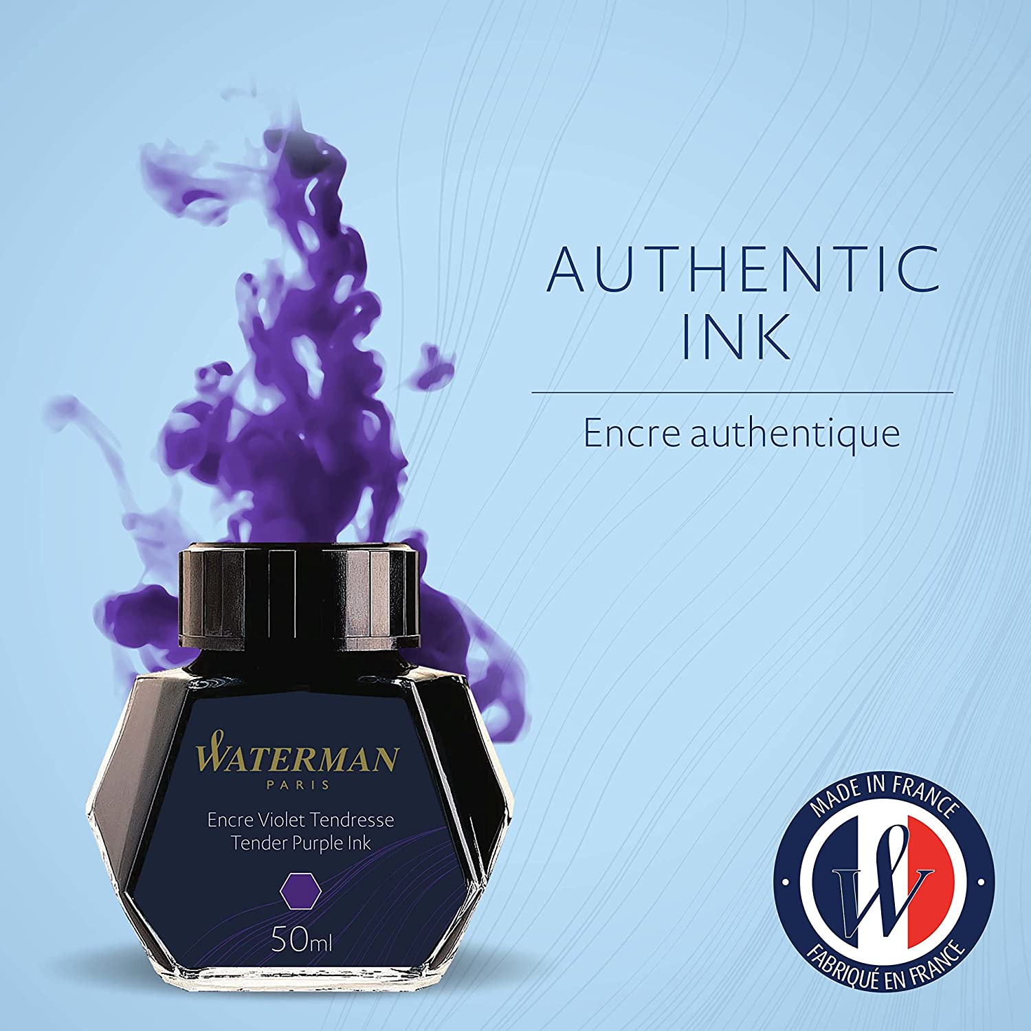 Waterman Ink Bottle (Mysterious Blue - 50 ML) 9000005334. A unique 50 ml ink bottle comes with multi-faceted 9 sides which help you to grasp every remaining drop of ink. Genuine Waterman Ink, France. Onlinemantra.in